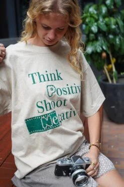 FilmNeverDie 'Think Positive, Shoot Negative' Tee - Grey/Green